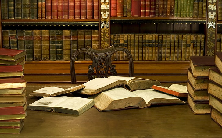 books-chair-library-shelves-wallpaper-preview